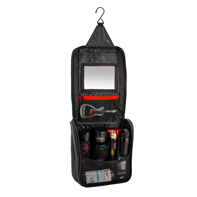ARB Toiletries Bag Charcoal Finish w/ Red Highlights PVC Outer Shell Mesh Pockets Mirror Tow Straps ARB