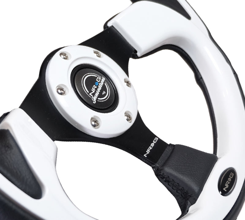NRG Reinforced Steering Wheel (320mm) Blk w/White Trim & 4mm 3-Spoke Steering Wheels NRG