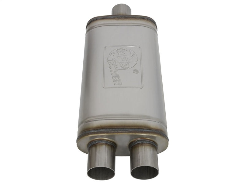 aFe MACHForce XP SS Muffler 2.5in Center Inlet / 2.5in Dual Outlets 18in L x 9in W x 4in H Body Muffler aFe