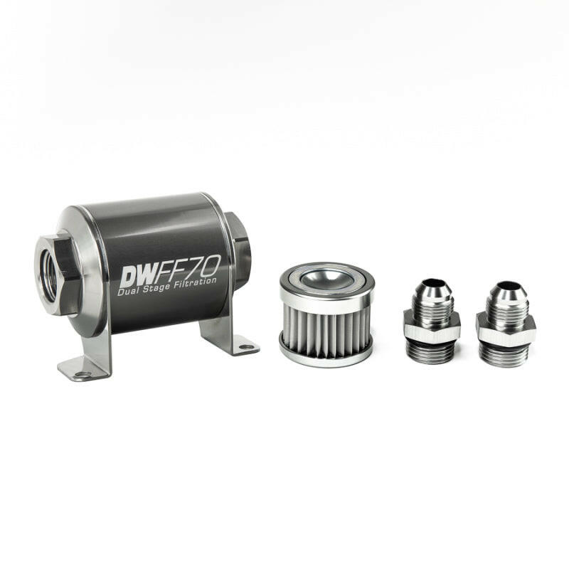 DeatschWerks Stainless Steel 8AN 5 Micron Universal Inline Fuel Filter Housing Kit (70mm) Fuel Filters DeatschWerks