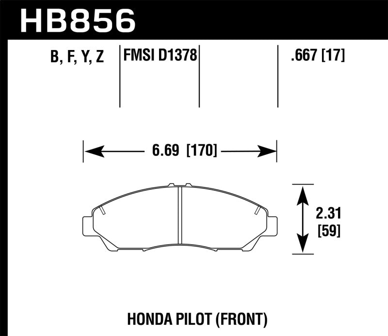 Hawk 09-15 Honda Pilot Performance Ceramic Street Front Brake Pads Brake Pads - Performance Hawk Performance