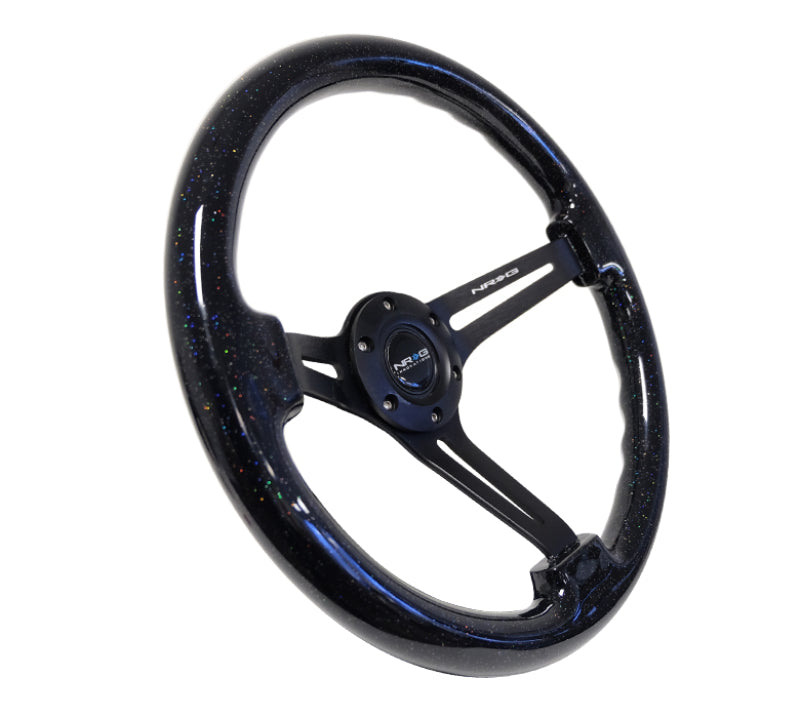 NRG Reinforced Steering Wheel (350mm / 3in. Deep) Black Multi Color Flake Wood w/ Black Matte Center Steering Wheels NRG