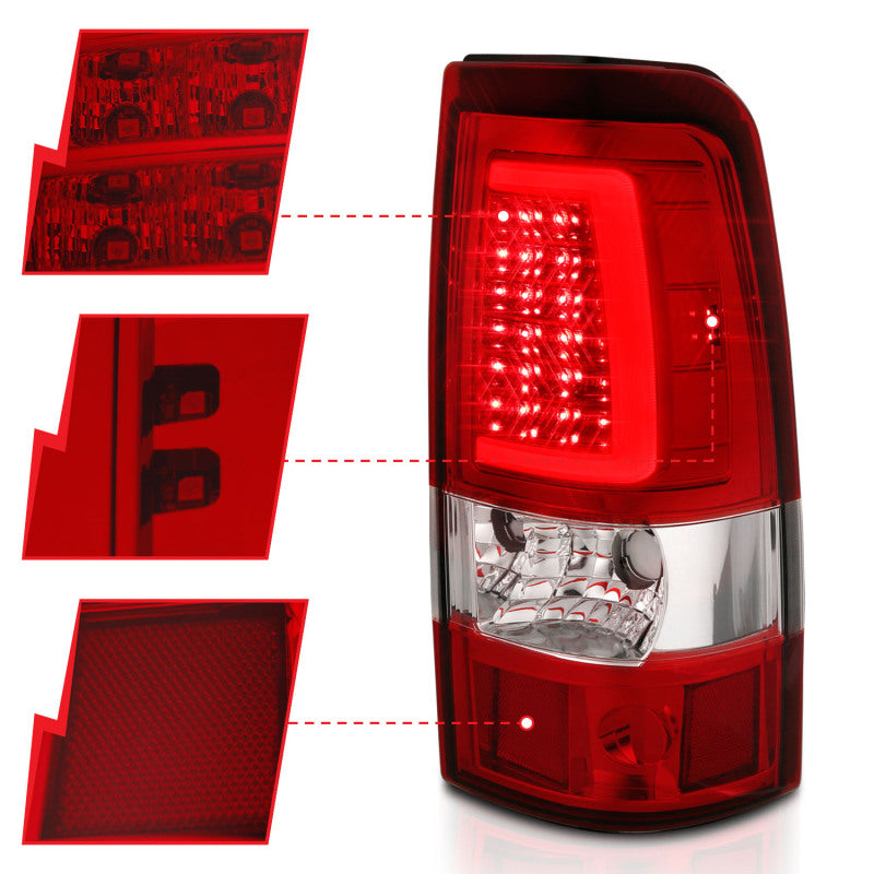 ANZO 1999-2002 Chevy Silverado 1500 LED Taillights Plank Style Chrome With Red/Clear Lens Tail Lights ANZO