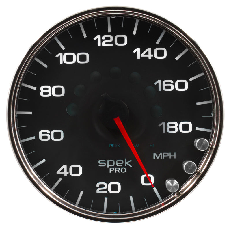 Autometer Spek-Pro Gauge Speedometer 5in 180 Mph Elec. Programmable Black/Chrome Gauges AutoMeter
