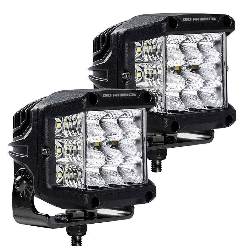 Go Rhino Xplor Bright Series Sideline Cube LED Flood Light Kit (Surface Mount) 4x3 - Blk (Pair) Light Bars & Cubes Go Rhino