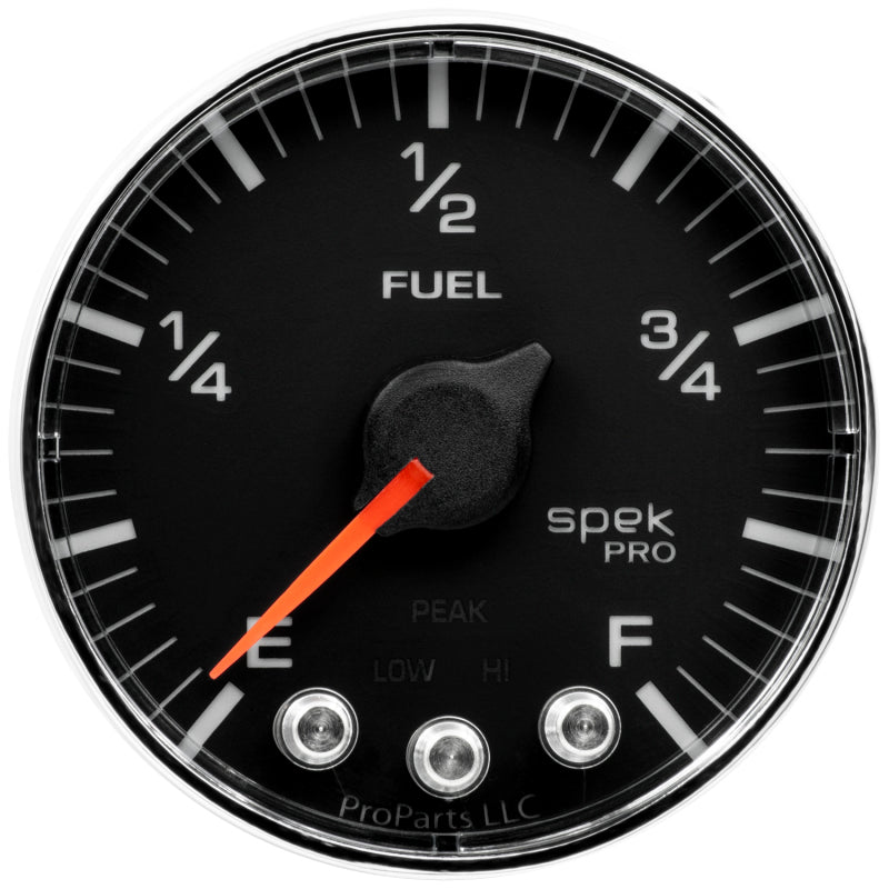Autometer Spek-Pro Gauge Fuel Level 2 1/16in 0-270 Programmable Blk/Chrm Gauges AutoMeter