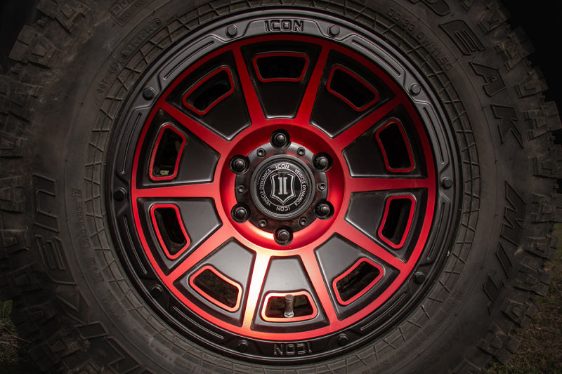 ICON Victory 17x8.5 5x4.5 0mm Offset 4.75in BS Satin Black w/Red Tint Wheel Wheels - Cast ICON