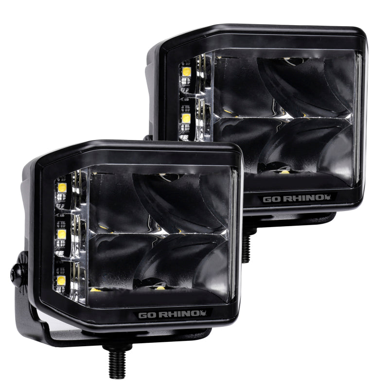 Go Rhino Xplor Blackout Series Cube LED Sideline Spot Light Kit (Surface Mount) 4x3 - Blk (Pair) Light Bars & Cubes Go Rhino