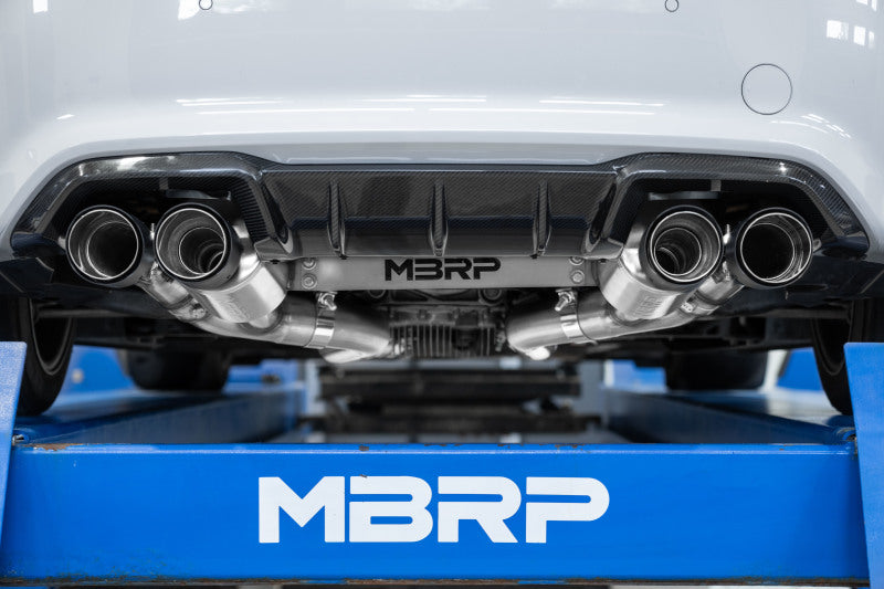 MBRP 18-22 BMW M2 Competition 3.0L T304 SS 3in Resonator-Back Exhaust Quad Rear w/ Carbon Fiber Tips Axle Back MBRP