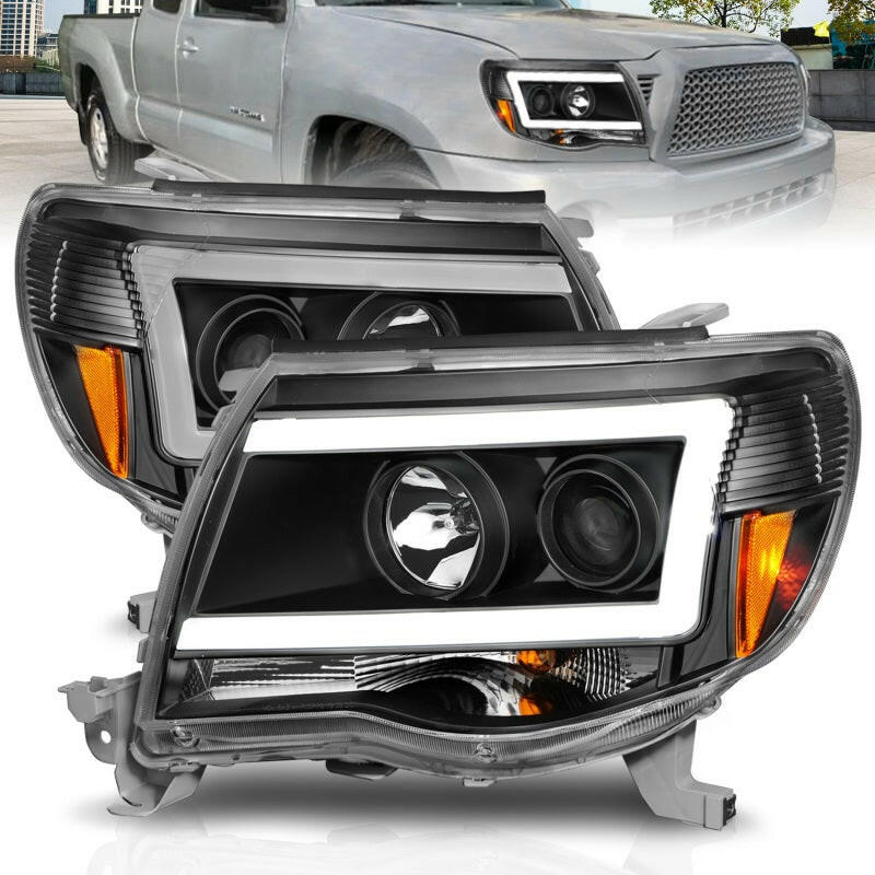 ANZO 05-09 Toyota Tacoma Projector Light Bar Style Headlights w/ C Light Bar Headlights ANZO