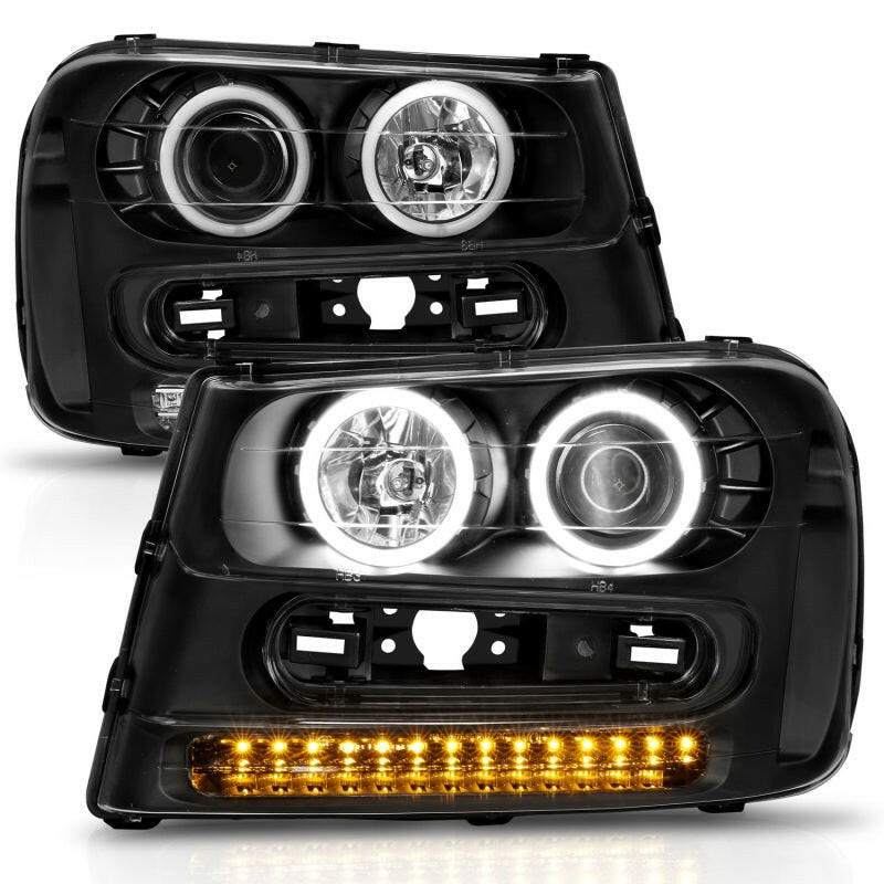 ANZO 2002-2009 Chevrolet Trailblazer Projector Headlights w/ Halo Black Headlights ANZO