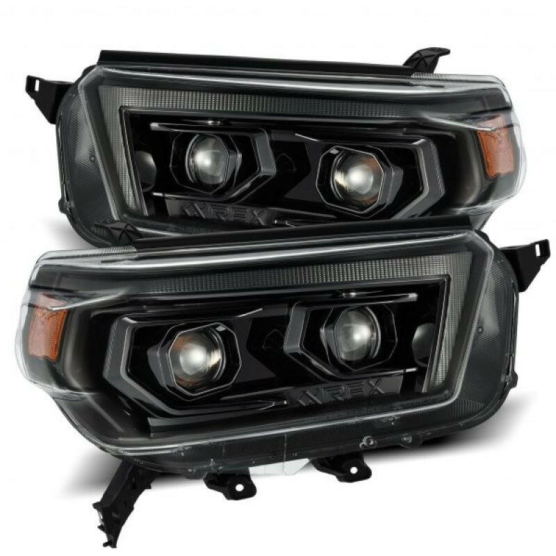 AlphaRex 10-13 Toyota 4Runner LUXX LED Proj Headlights Plank Style Alpha Black w/Seq Signal/DRL Headlights AlphaRex