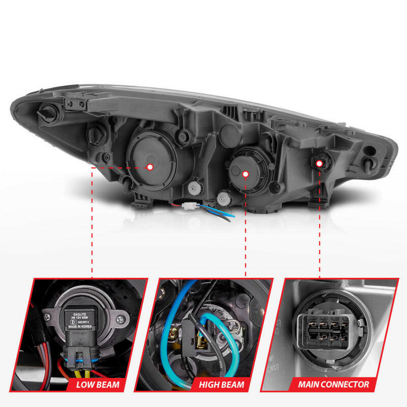 ANZO 2014-2016 Kia Forte Projector Headlights w/ Light Bar Black Housing w/ DRL Headlights ANZO