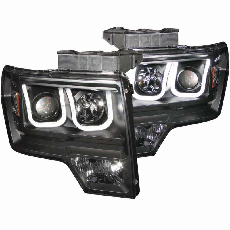 ANZO 2009-2014 Ford F-150 Projector Headlights w/ U-Bar Black Headlights ANZO
