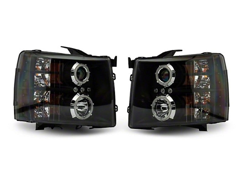 Raxiom 07-13 Silverado 1500 Super White LED Halo Projector Headlights- Black Housing (Clear Lens) Headlights Raxiom