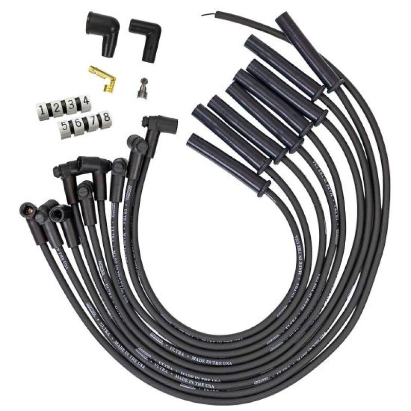 Moroso Ford 351C HEI-Style Cap Ultra 350 8mm Multi-Angle Boot Ignition Spark Plug Wire Set - Black Spark Plug Wire Sets Moroso