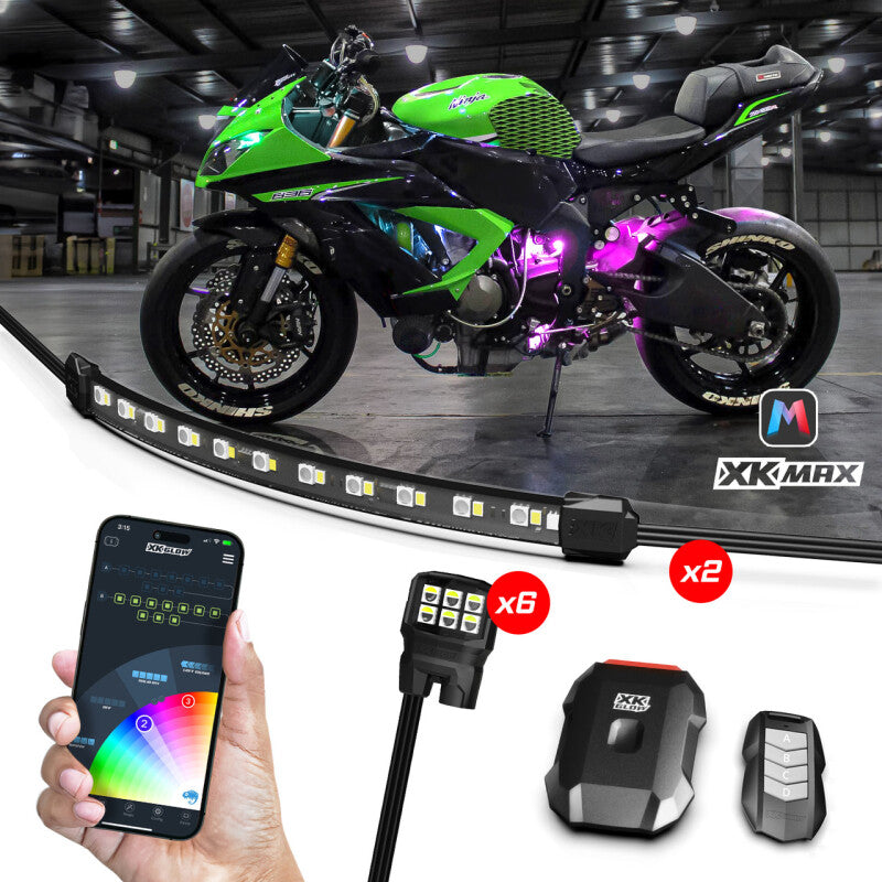 XK Glow XKmax RGBW 8pc Addressable Motorcycle Underglow Light Kit Light Accessories and Wiring XKGLOW