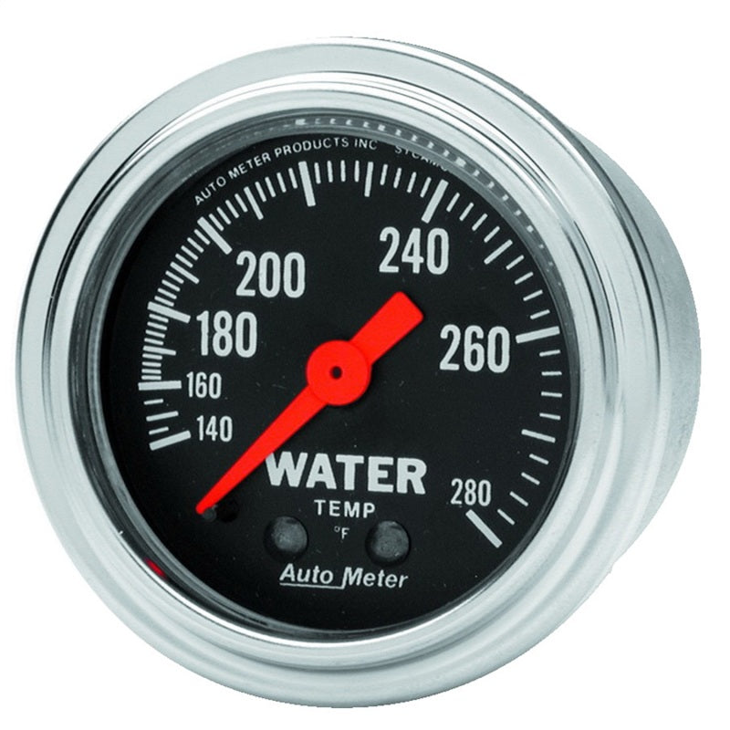 Autometer Traditional Chrome Mechanical Water Temperature 2 1/16in 140-280 F Gauge Gauges AutoMeter