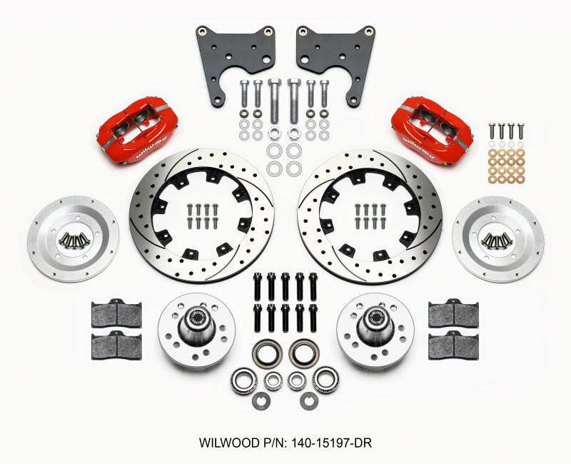 Wilwood Forged Dynalite Front Kit 12.19in Drill Red 65-72 CDP C Body -Drum Big Brake Kits Wilwood