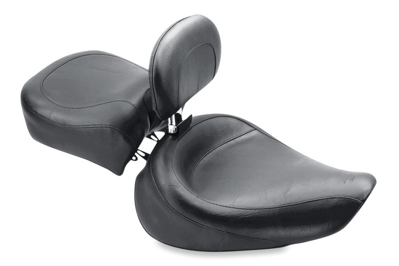 Mustang 91-05 Harley Dyna Wide Touring Solo Seat w/Driver Backrest - Black Solo Motorcycle Seats Mustang Motorcycle