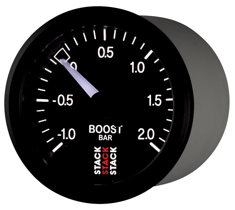 Autometer Stack 52mm -1 to +2 Bar T-Fitting 0.187in Barb (M) Mechanical Boost Pressure Gauge - Black Gauges AutoMeter
