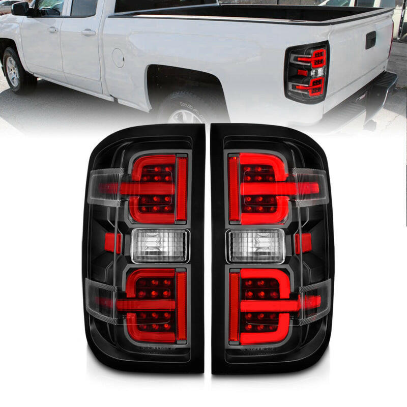 ANZO 15-19 Chevy Silverado 2500HD/3500HD (Halgn Only) LED Tail Lights w/Black Light Bar & Clear Lens Tail Lights ANZO