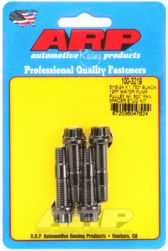 ARP 5/16-24 X 1.750 black 12pt water pump pulley w/ .500in fan spacer stud kit Rod Bolt Kits ARP