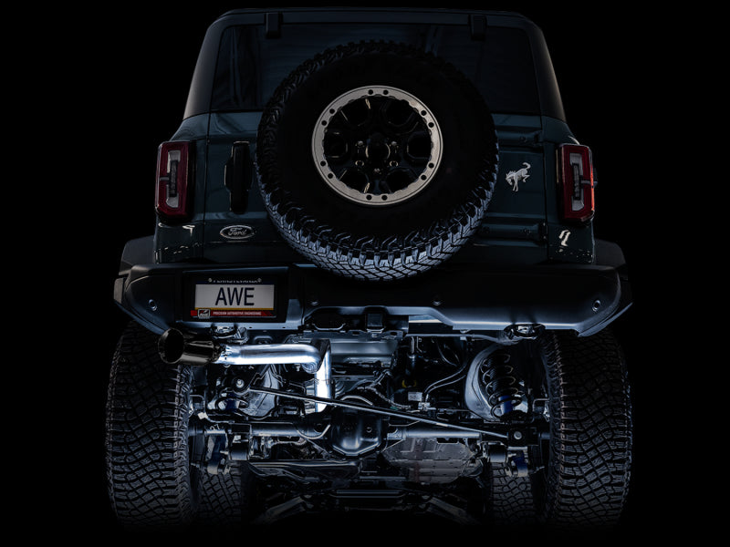 AWE Tuning 2021+ Ford Bronco 0FG Single Rear Exit Exhaust w/Diamond Black Tip & Bash Guard Catback AWE Tuning