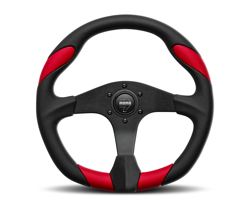 Momo Quark Steering Wheel 350 mm - Black Poly/Black Spokes/Red Inserts Steering Wheels MOMO