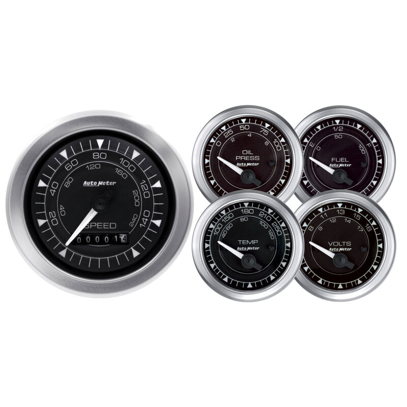 Autometer Chrono 3-3/8in & 2-1/16in Electronic Speedometer Gauge Kit - 5 Piece Gauges AutoMeter