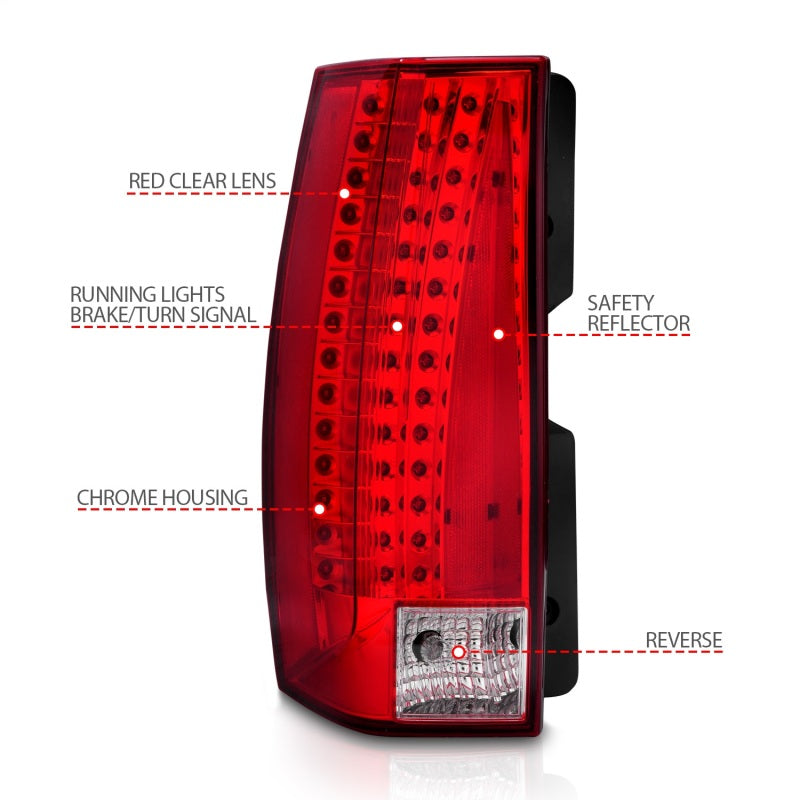 ANZO 2007-2014 Chevrolet Suburban LED Taillights Red/Clear - Escalade Look Tail Lights ANZO