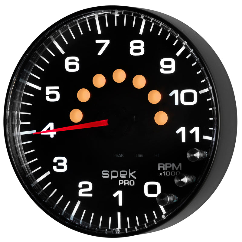Autometer Spek-Pro Gauge Tachometer 5in 11K Rpm W/Shift Light & Peak Mem Black/Black Gauges AutoMeter