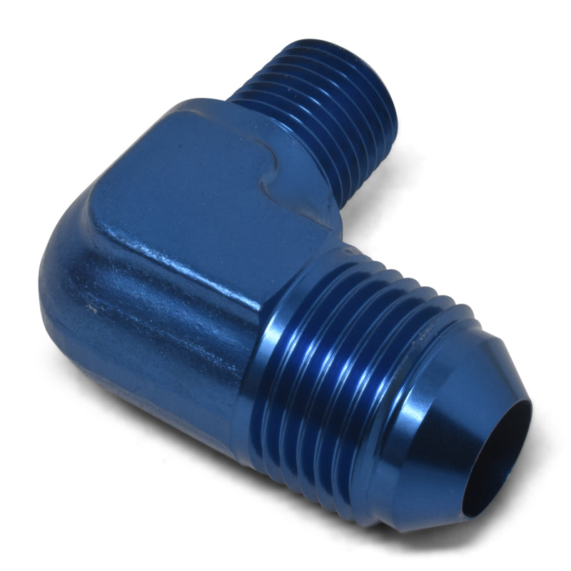Russell Performance -3 AN to 1/8in NPT 90 Degree Flare to Pipe Adapter (Blue) Fittings Russell