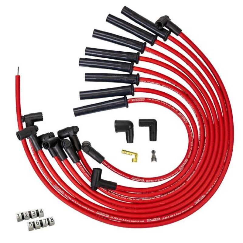 Moroso Ford 289/302/351W HEI-Style Ultra40 8.5mm Multi-Angle Boot Ignition Spark Plug Wire Set - Red Spark Plug Wire Sets Moroso