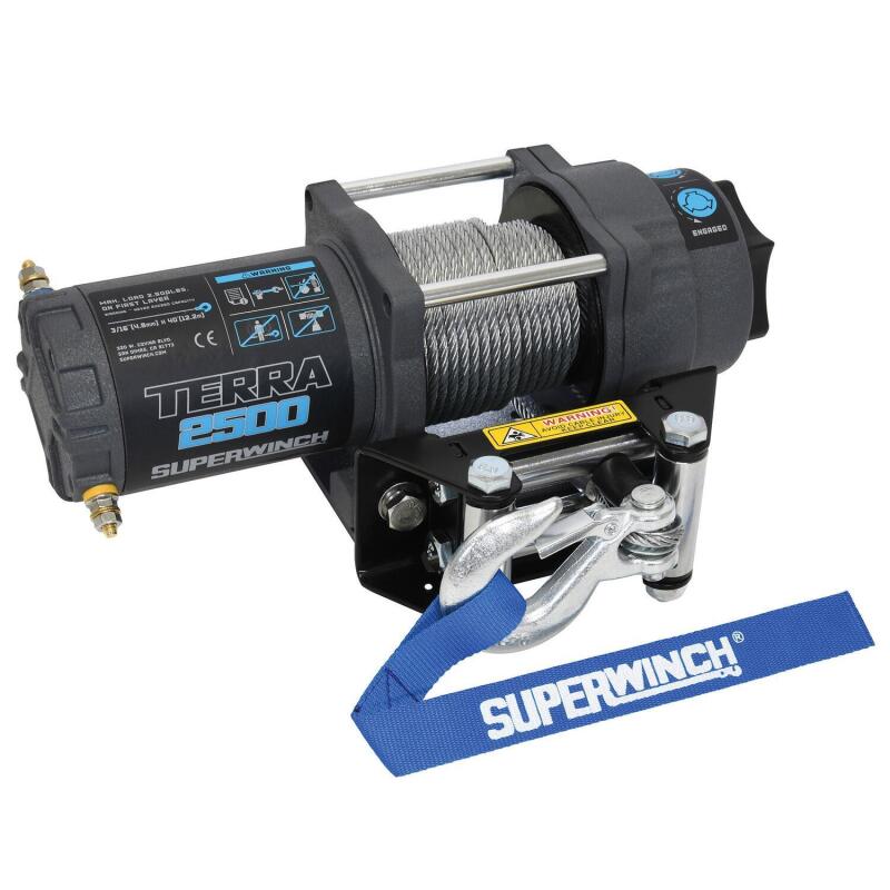 Superwinch 2500 LBS 12V DC 3/16in x 40ft Steel Rope Terra 2500 Winch - Gray Wrinkle Winches Superwinch