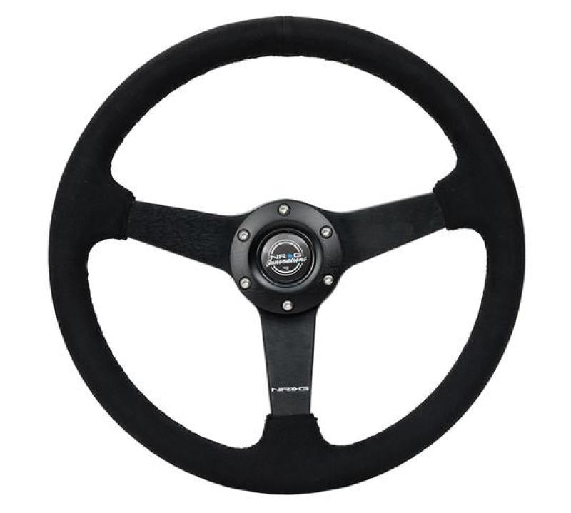 NRG Sport Steering Wheel (350mm/ 1.5in. Deep) Matte Black Spoke/ Black Alcantara w/ Black Stitching Steering Wheels NRG