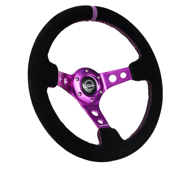 NRG Reinforced Steering Wheel (350mm / 3in. Deep) Black Suede w/Purple Center & Purple Stitching Steering Wheels NRG