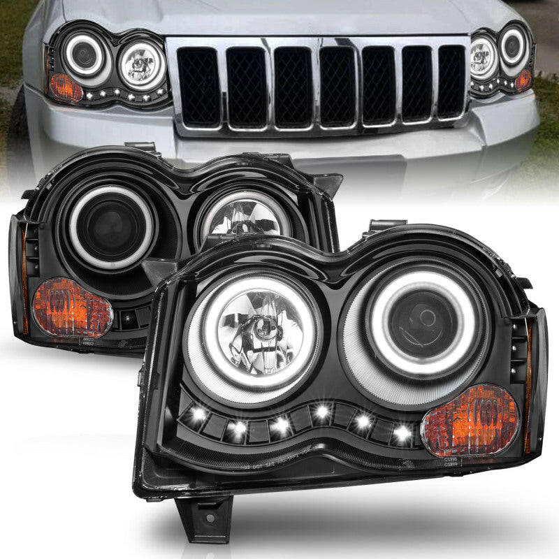 ANZO 2008-2010 Jeep Grand Cherokee Projector Headlights w/ Halo Black (CCFL) Headlights ANZO