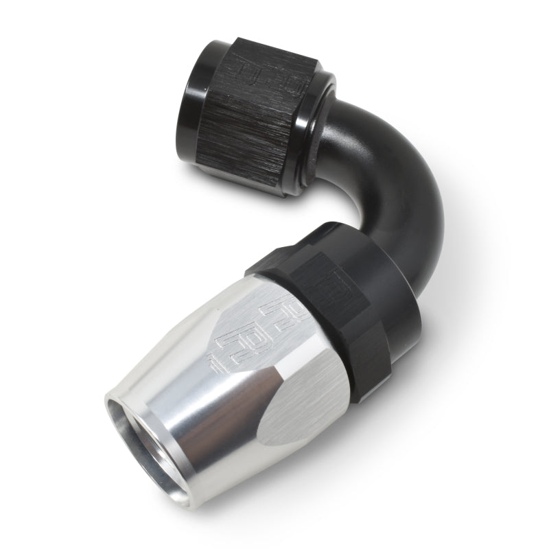 Russell Performance -12 AN Black/Silver 120 Degree Tight Radius Full Flow Swivel Hose End Fittings Russell