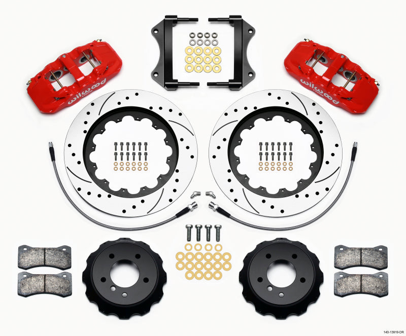 Wilwood AERO6 Front Hat Kit 15.00 Drilled Red 2007-2011 BMW E90 Series w/Lines Big Brake Kits Wilwood
