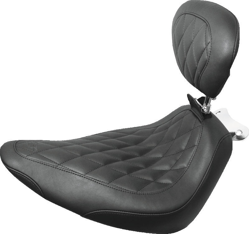 Mustang 00-15 Harley Softail Standard Rear Tire Wide Tripper Solo Seat w/Driver Backrest - Black Solo Motorcycle Seats Mustang Motorcycle