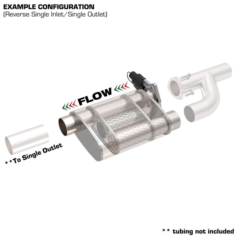 QTP 2.5in Weld-On 304SS Reverse Screamer Muffler w/Bolt-On QTEC Electric Cutout Muffler QTP