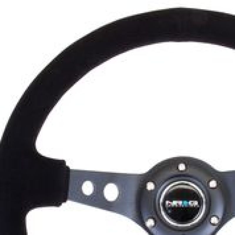 NRG Reinforced Steering Wheel (350mm / 3in. Deep) Blk Suede/Blk Stitch w/Black Circle Cutout Spokes Steering Wheels NRG