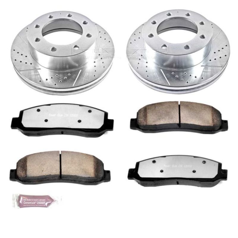 Power Stop 10-12 Ford F-450 Super Duty Front Z36 Truck & Tow Brake Kit Brake Rotors - Slot & Drilled PowerStop
