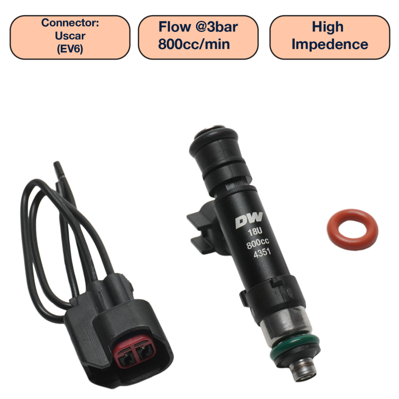DeatschWerks Universal 800cc Single Fuel Injector / 60mm Length / 14mm O-Ring Seals Fuel Injectors - Single DeatschWerks