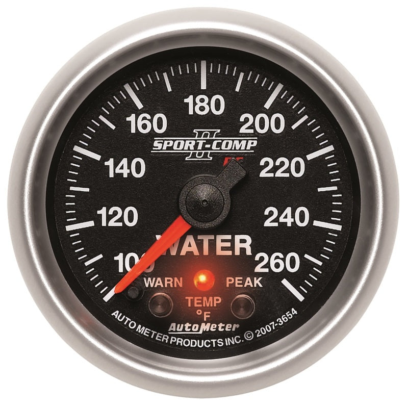 Autometer Sport-Comp II 52.4mm 100-260 Deg F Water Temp Peak & Warn w/ Electronic Control Gauge Gauges AutoMeter