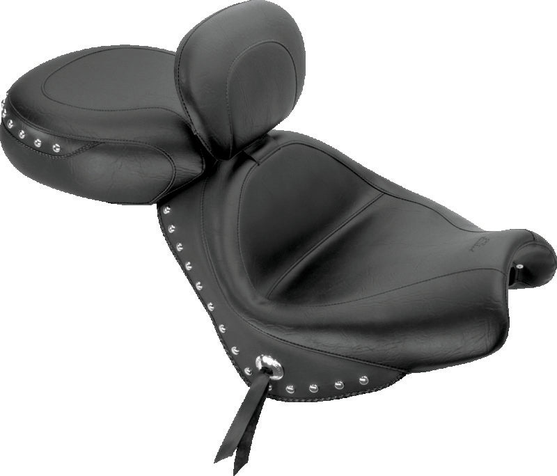 Mustang 02-08 Honda VTX1800 Retro, S ,T Wide Touring 2PC Seat w/Driver Backrest Studs - Black Two-Piece Motorcycle Seats Mustang Motorcycle