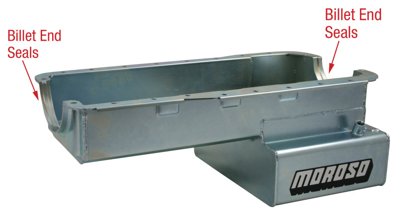 Moroso Ford 289-302 (w/Front Sump) Road Race Baffled Wet Sump 7qt 8in Steel Oil Pan Oil Pans Moroso