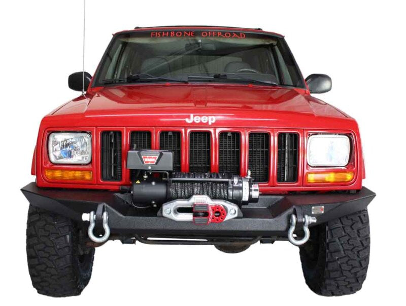 Fishbone Offroad Cherokee XJ Front Winch Bumper W/O Grille Guard Bullhead Steel - Blk Txtrd Pwdrcoat Bumpers - Steel Fishbone Offroad