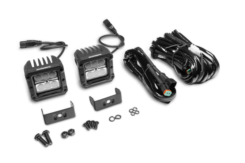 Go Rhino Xplor Bright Series Cube LED Flood Light Kit (Surface/Threaded Stud Mount) 3x3 - Blk (Pair) Light Bars & Cubes Go Rhino